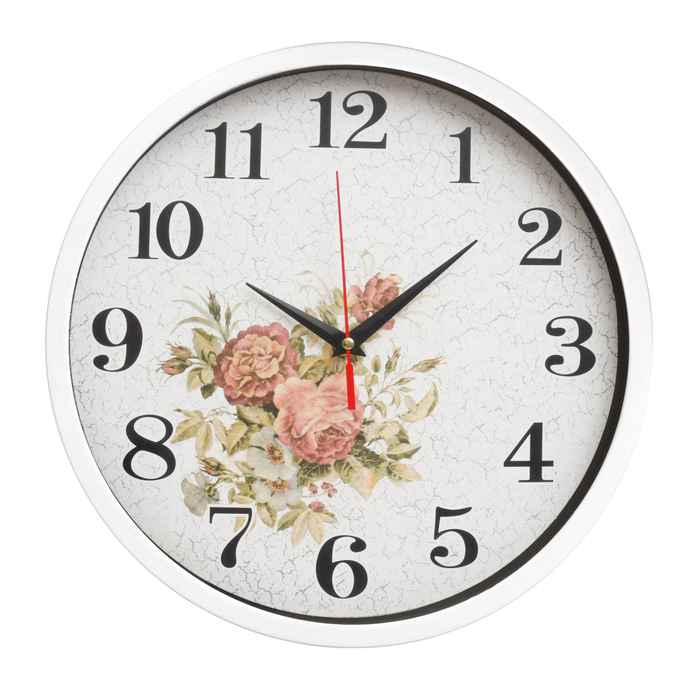 Часы настенные Цветы, d-30 см, плавный ход