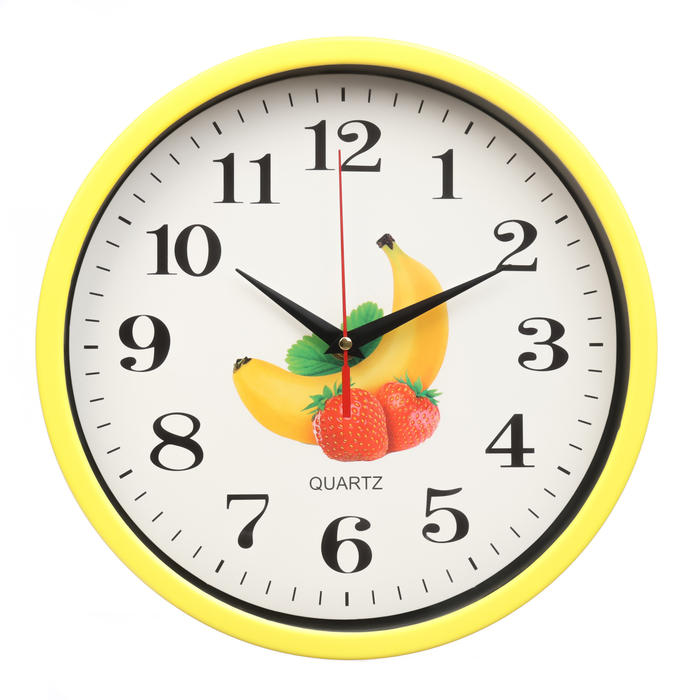 Часы настенные, серия: Кухня, Банан и клубника, плавный ход, d-28 см