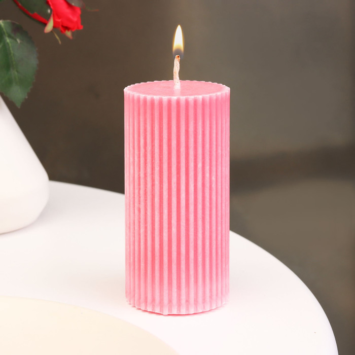 Свеча-цилиндр с гранями, 5х10 см, розовая, 6 ч