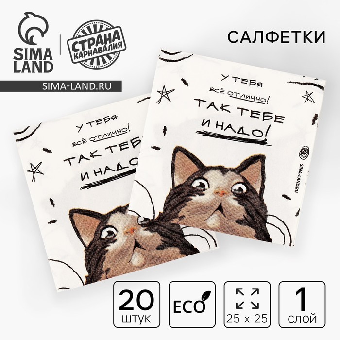 

Салфетки бумажные 25*25см "Коты" (набор 20 шт)