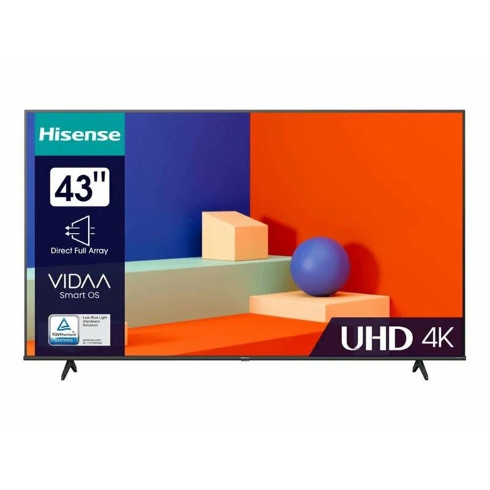 Телевизор Hisense 43A6K, 43, 3840x2160, DVB-T2/C/S2, HDMI 3, USB 2, Smart TV, чёрный телевизор hisense 43a6k