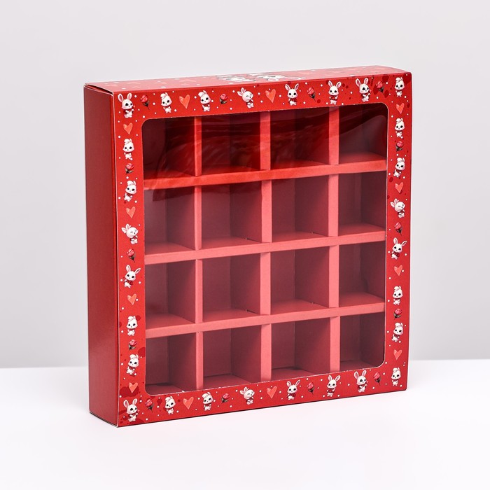 

Коробка под 16 конфет, красная "Зайки" 17,7 х 17,7 х 3,8 см