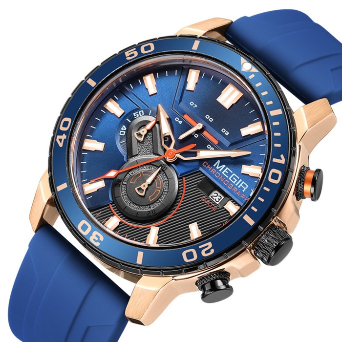фото Часы наручные мужские, d-4.6 см, с хронографом, 3 атм, светящиеся, синие