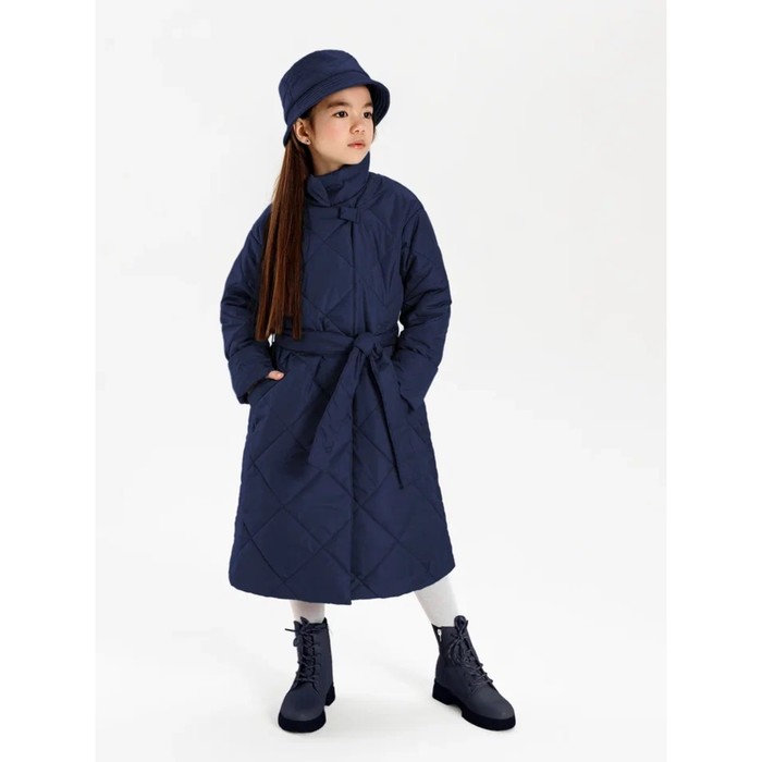Пальто стёганое для девочек TRENDY, рост 134-140 см, цвет синий