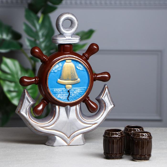 Штоф с рюмками "Якорь" набор 4 предмета, цветной 1 л