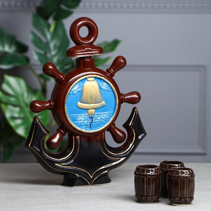 Штоф с рюмками "Якорь" набор 4 предмета, цветной 1 л