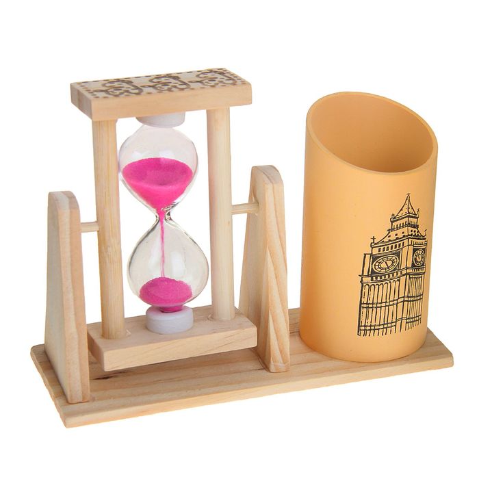 Песочные часы "Достопримечательности", сувенирные, с карандашницей, 9.5х13 см, микс