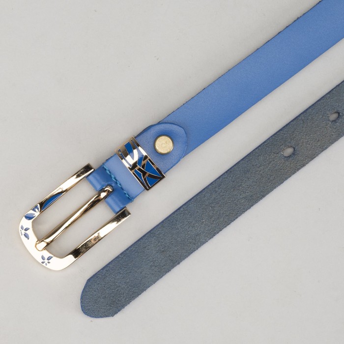 Ремень женский "Шик", винт, хомут и пряжка под золото, ширина 2см, цвет синий