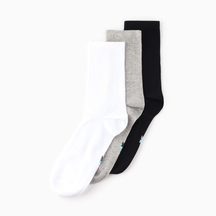 Набор мужских носков (3 пары), цвет белый/серый меланж/чёрный, размер 27-29
