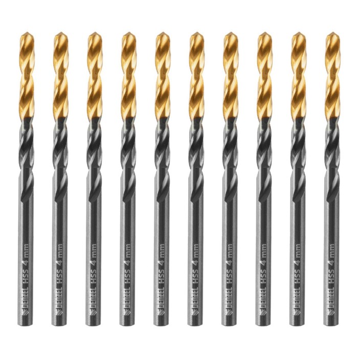 

Сверло по металлу DENZEL 717204, HSS-Tin, Golden Tip, 10 штук, 4 мм