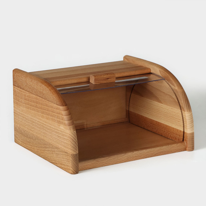 Хлебница с прозрачной крышкой, 22,5×29×15 см, бук