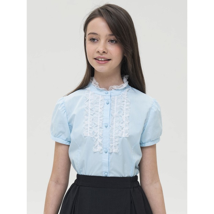 Блузка для девочек, рост 140 см, цвет голубой