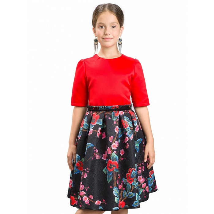 Платье для девочек, рост 128 см, цвет красный