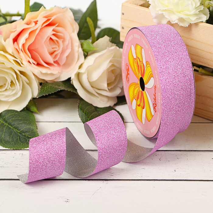 Лента "Алмазная крошка", 3 см х 36 м, цвет малиновый