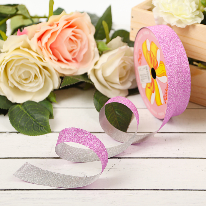 Лента "Алмазная крошка", 1,8 см х 36 м, цвет малиновый