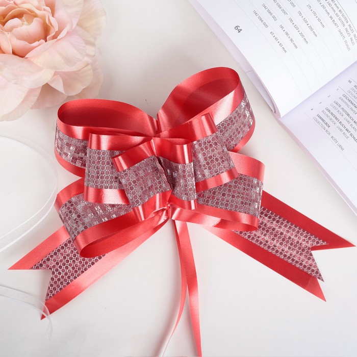 Бант-бабочка №5 "Фактурная полоса", цвет красный