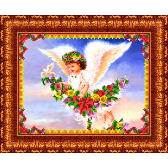 парящий ангел цена производителя 19х24 см набор для вышивания бисером каролинка Набор для вышивки бисером «Парящий ангел», 19х24 см