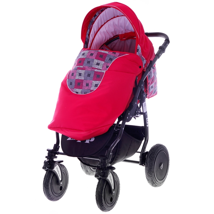 Коляска 2 в 1 Zipp: люлька, прогулочный блок, цвет малиновый с рисунком
