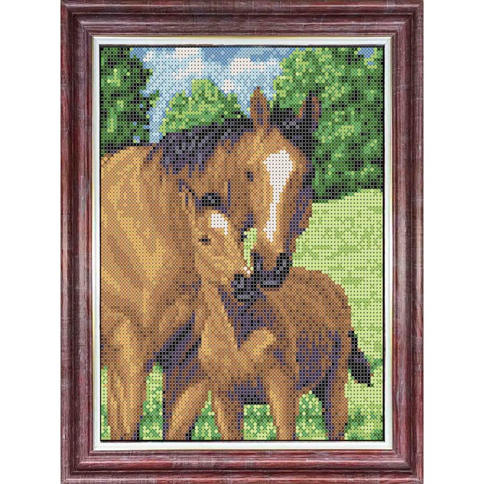 Набор для вышивки бисером «Мамы и их зверята. Лошади», 19х25 см