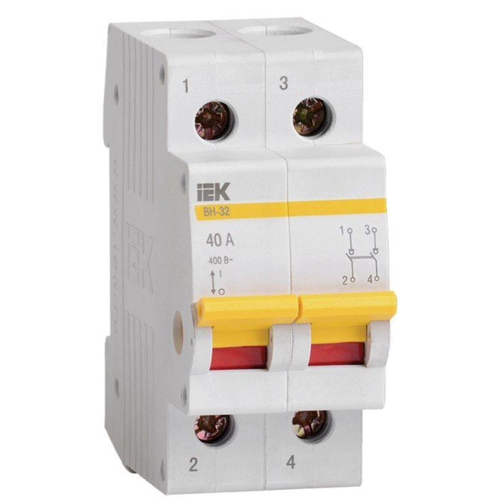Выключатель нагрузки IEK, ВН-32, 40 А, двухполюсный, MNV10-2-040 автоматический выключатель iek вн 32 3p 40 а