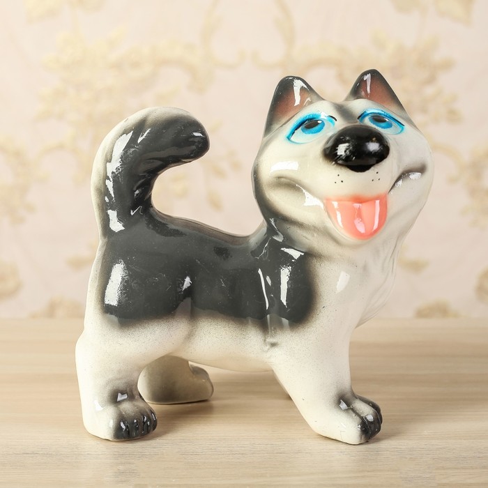 Копилка "Собака Хаски", бело-серая, глянец