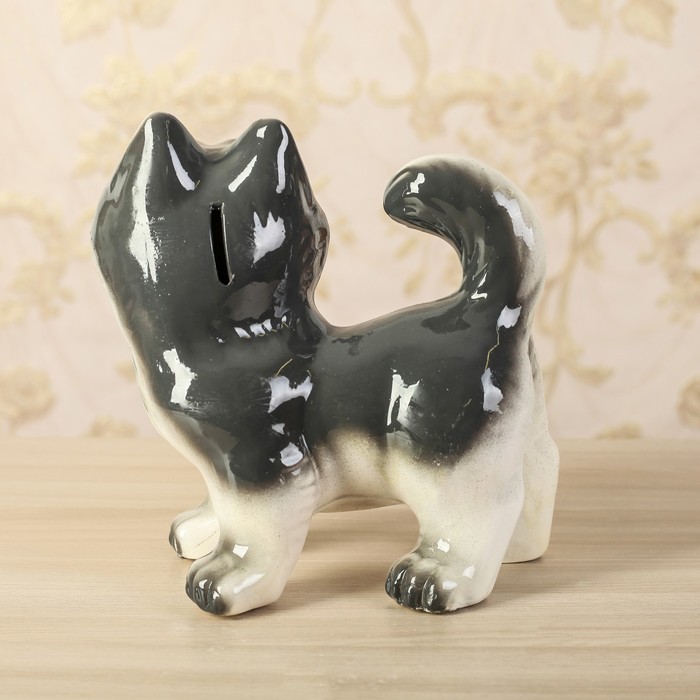 Копилка "Собака Хаски", бело-серая, глянец