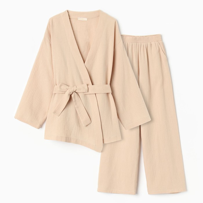

Комплект женский (рубашка на запах, брюки) KAFTAN Basic размер 40-42, бежевый