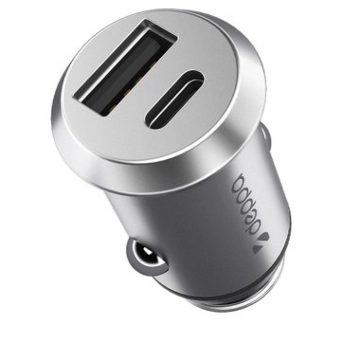 фото Автомобильное зарядное устройство deppa (11212) usb a, usb-c, pd, qc 3.0, 38вт, цвет серебро 10288