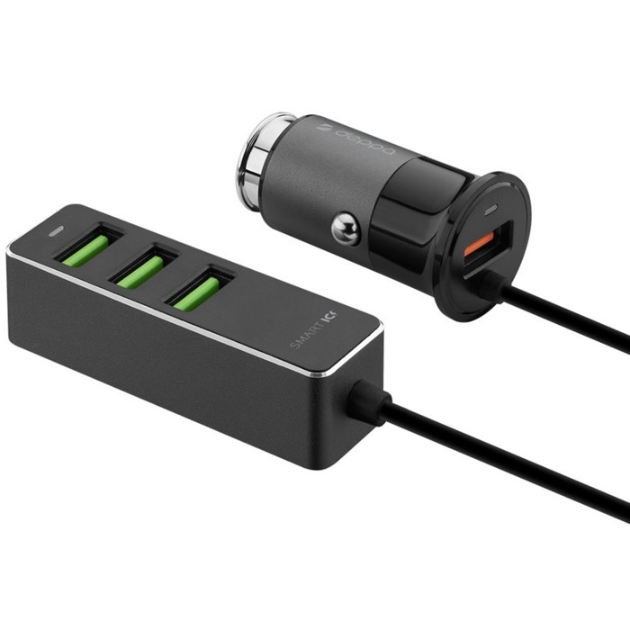 Автомобильное зарядное устройство Deppa (11295) 1 USB, 3 USB, QC 3.0, 7A, цвет графит азу 1 usb 3 usb для пассажиров qc 3 0 7а алюминий графит deppa 11295