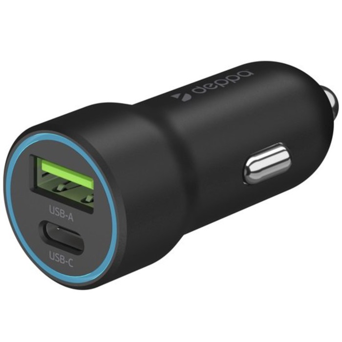 фото Автомобильное зарядное устройство deppa (11298) usb-c, usb a, pd 3.0, qc 3.0, чёрный