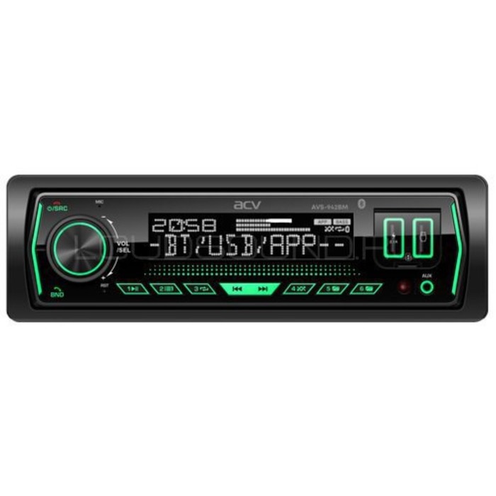Автомагнитола ACV MP3/WMA AVS-942BM 50Wx4, BLUETOOTH, 2 USB, AUX, мультицвет