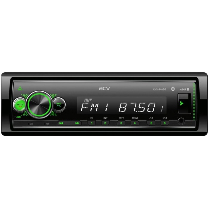 Автомагнитола ACV MP3/WMA AVS-946BG 24V, BLUETOOTH, USB, AUX, зелёная автомагнитола acv mp3 wma avs 950bm 24v bluetooth 2 usb aux мультицвет