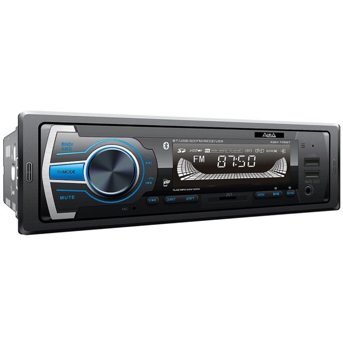 Автомагнитола AURA MP3/WMA AMH-106BT, Bluetooth, 2xUSB/micro SD, FLAC, голубая