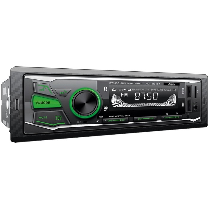 Автомагнитола AURA MP3/WMA AMH-201BT, Bluetooth, 2xUSB/micro SD, FLAC, зелёная