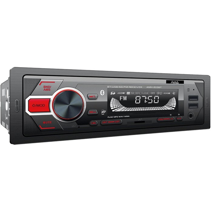 Автомагнитола AURA MP3/WMA AMH-203BT, Bluetooth, 2xUSB/micro SD, FLAC, красная
