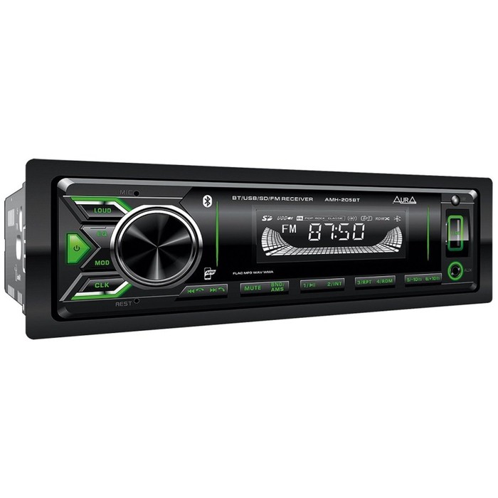 

Автомагнитола AURA MP3/WMA AMH-205BT, Bluetooth, 2xUSB/micro SD, FLAC, зелёная