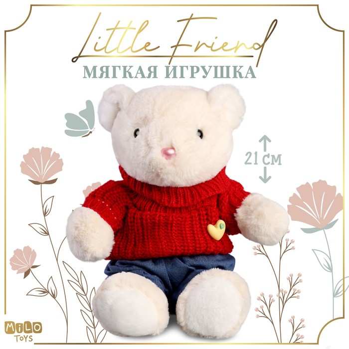 

Мягкая игрушка "Little Friend", новогодний мишка в красном свитере