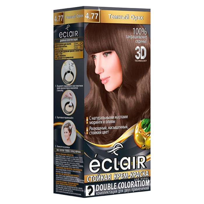 

Крем-краска для волос Eclair 3D, 4.77 тёмный орех