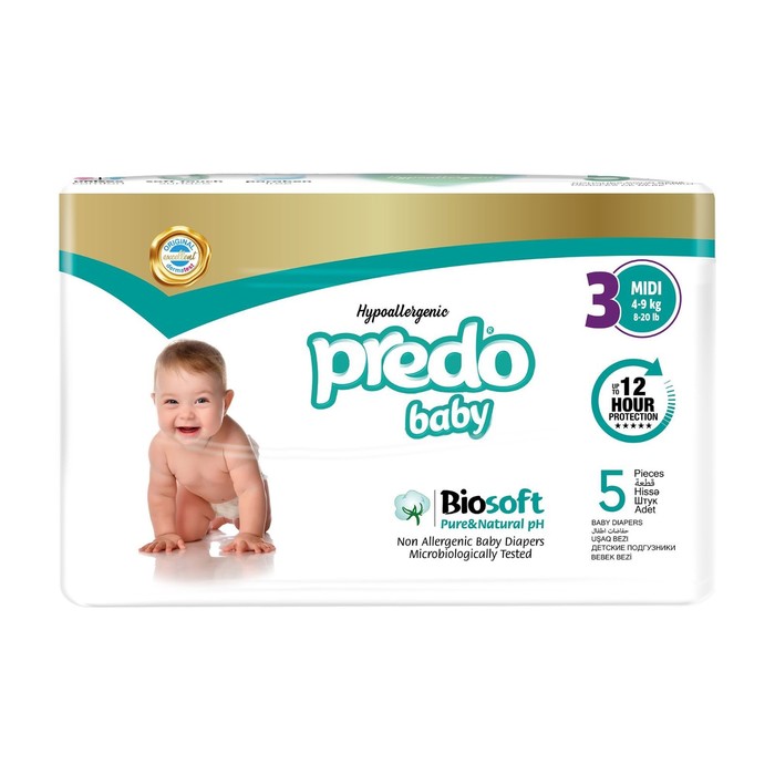 Подгузники Predo Baby Biosoft Hypoallergenic Midi Size, размер 3, 4-9 кг, 5 шт