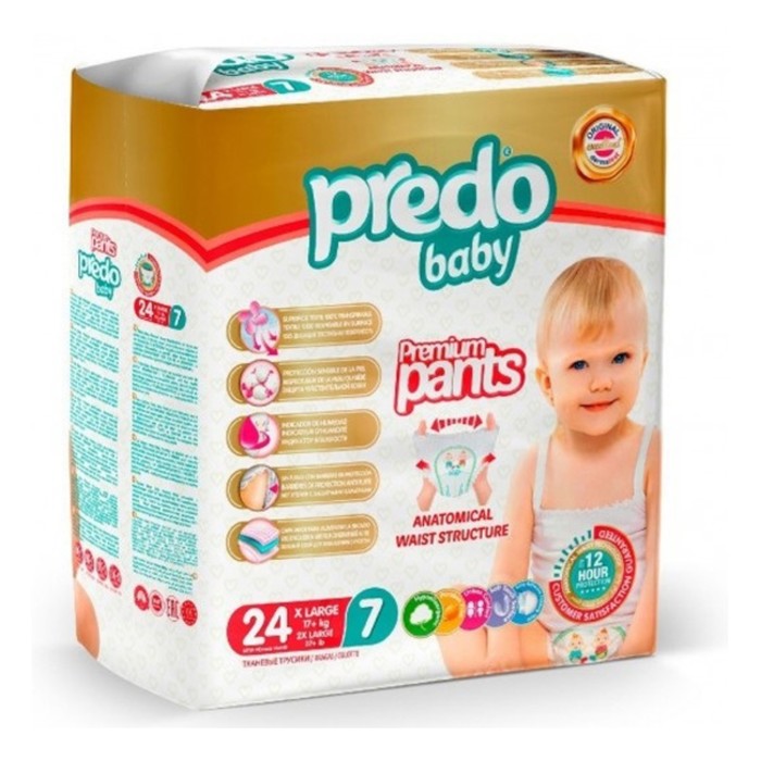 Подгузники-трусики Predo Baby Premium Pants, размер 7, 17+ кг, 24 шт подгузники трусики predo baby pants 3x large 17 кг 24 шт