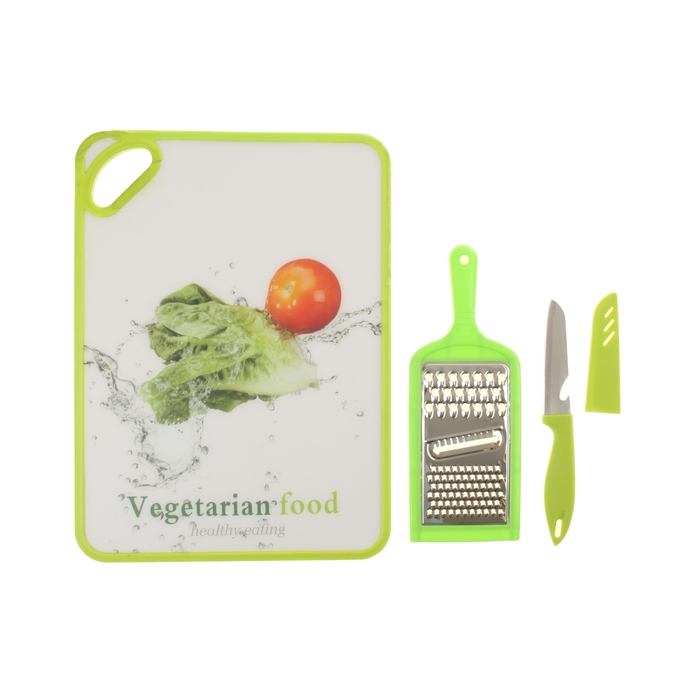 Набор, 3 предмета: доска разделочная прямоугольная 37х25 см, терка, нож