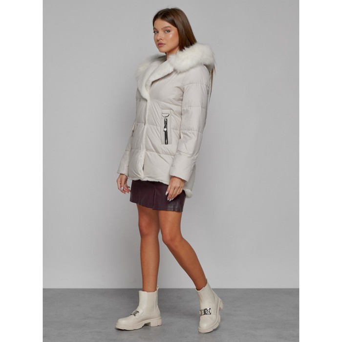 Куртка женская зимняя с мехом, размер 48, цвет бежевый
