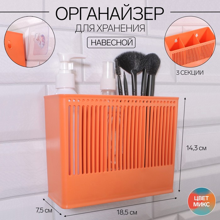 

Органайзер для хранения «Classic», навесной, 3 секции, с клеевой основой, 18,5 × 14,3 × 7,5 см, цвет МИКС