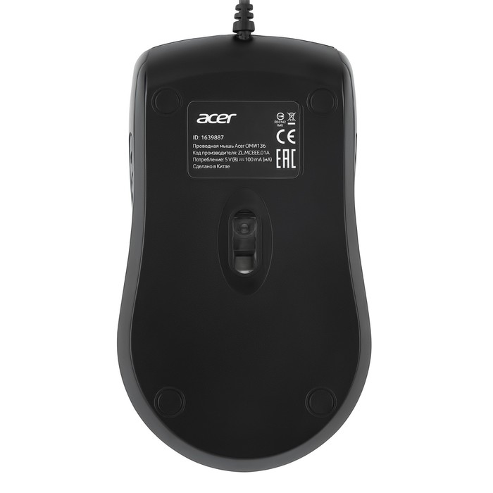 

Мышь Acer OMW136 черный оптическая (1000dpi) USB (2but)