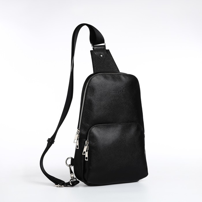 Сумка - слинг TEXTURA, натуральная кожа, цвет чёрный сумка слинг 9213 блек повседневная натуральная кожа черный