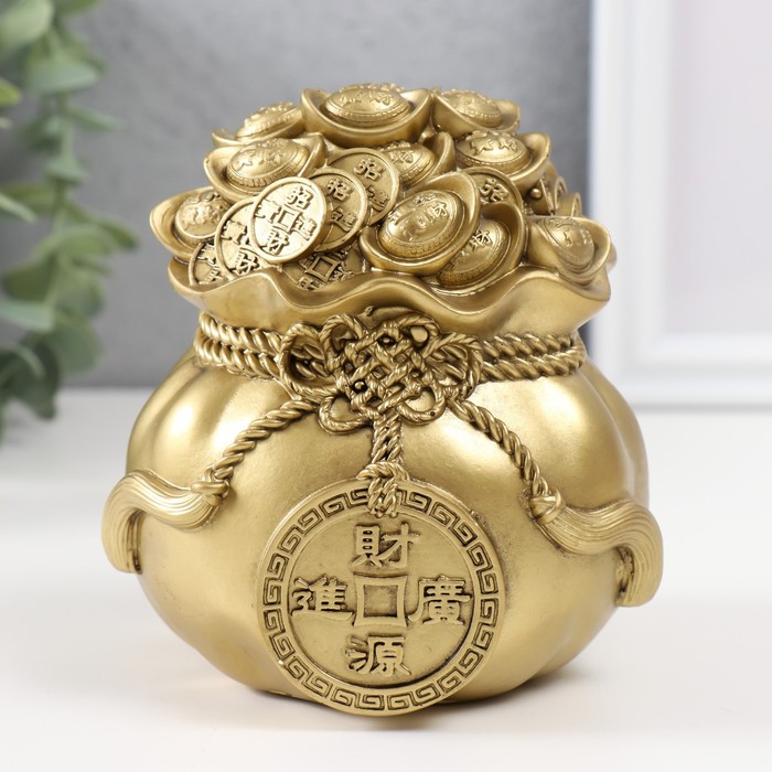 Нэцкэ полистоун под бронзу Мешок с большой китайской монетой 10,5х10.5х12 см