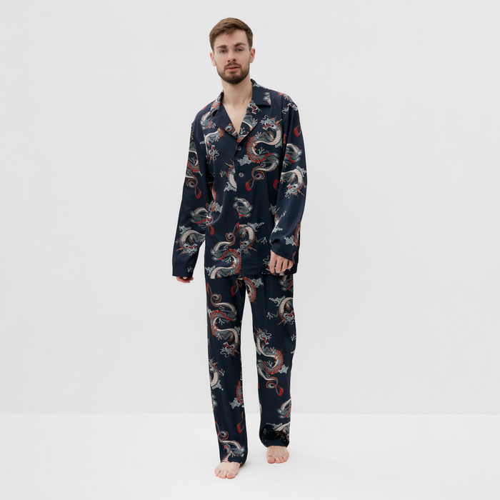 

Пижама мужская (рубашка и брюки) KAFTAN "Дракон" размер 52, синий
