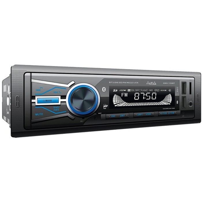 Автомагнитола AURA MP3/WMA AMH-102BT, Bluetooth, 2xUSB/micro SD, FLAC, голубая