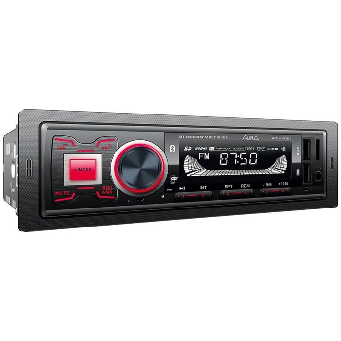 Автомагнитола AURA MP3/WMA AMH-103BT, Bluetooth, 2xUSB/micro SD, FLAC, красная