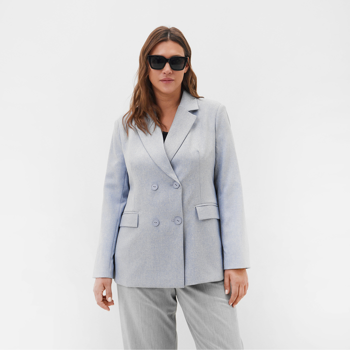Пиджак женский двубортный MIST plus-size, р.58, серый пиджак женский mist plus size р 58 бежевый
